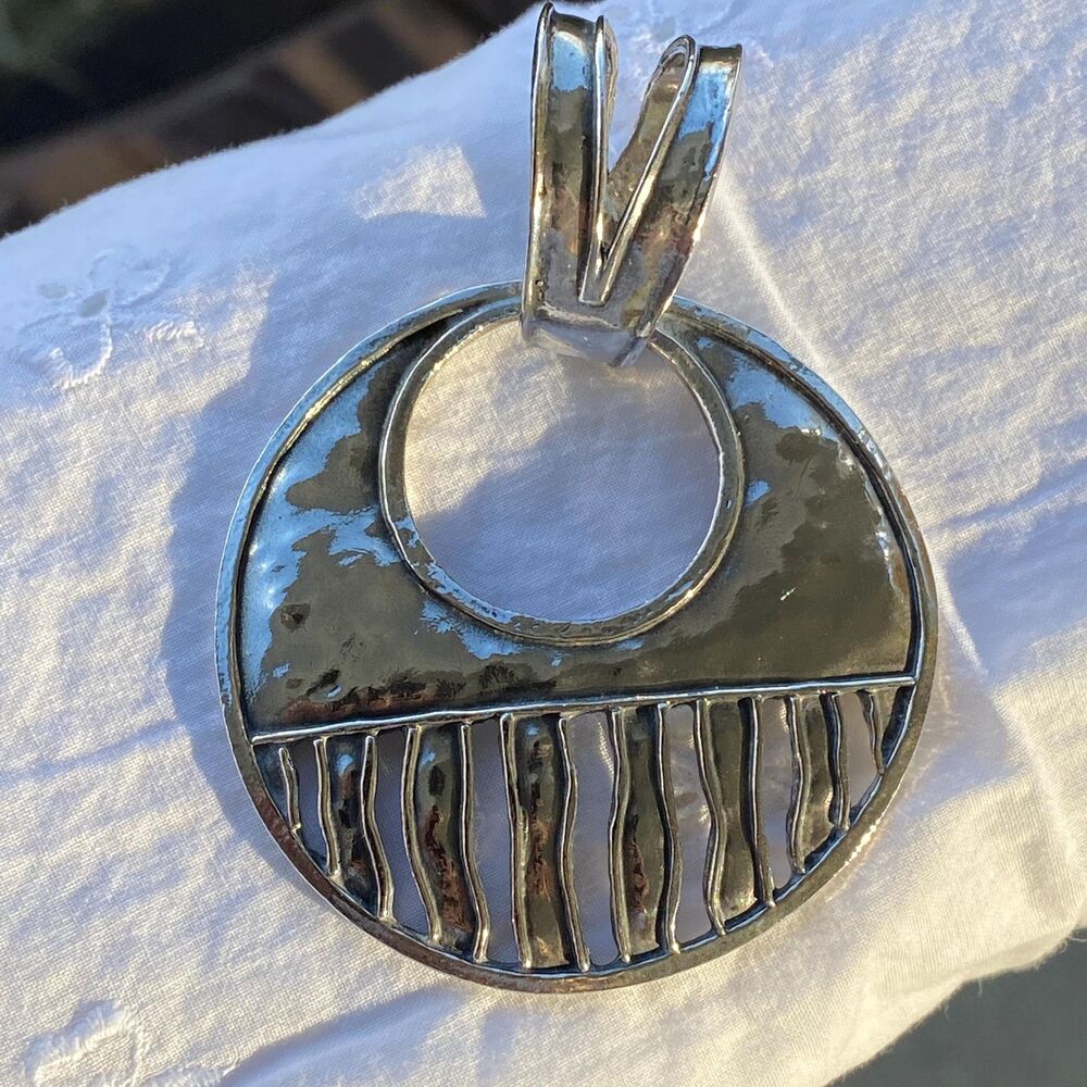 VTG Silpada signed Sterling Silver Hammered Circle Cutout Pendant Israel Pendant